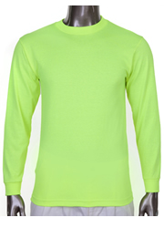 Mens Long Sleeve Tee Crew Neck Comfort SAFETY GREEN